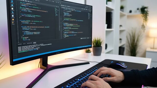 Programmer Working on Computer Code Development.
