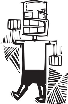 Woodcut style young man raising his fist and dancing in a ska image