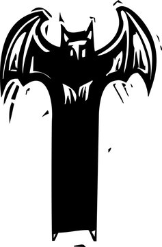Woodcut style tall demon with wings