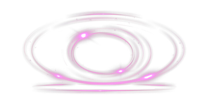Glowing pink spiral light frame for futuristic presentation banner isolated on black background.