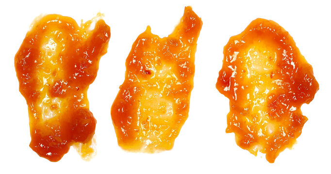 Apricot jam, marmalade spread isolated on white background, top view, clipping path