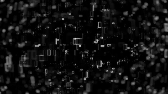 Motion graphic of white data matrix simulation digital line and grid technology with futuristic HUD screen on high-tech abstract background concept