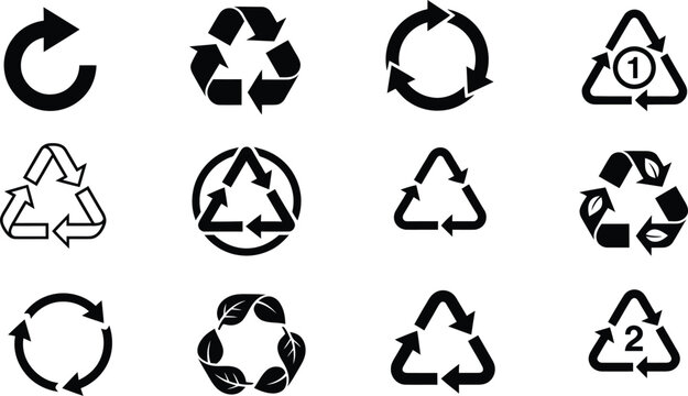 Collection of recycling symbols and logos