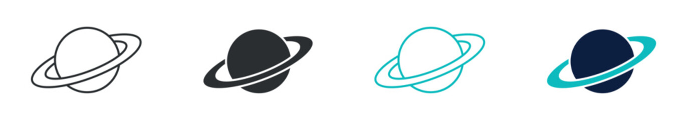 Saturn planet icon set, ringed planet space astronomy symbol, outline and solid silhouette style. Vector illustration. © Masuda Akthar