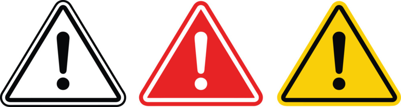 Warning signs with exclamation marks in black red and yellow