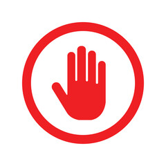Fototapeta premium Red Stop Hand Sign Icon and Prohibition Symbol Isolated on White Background 