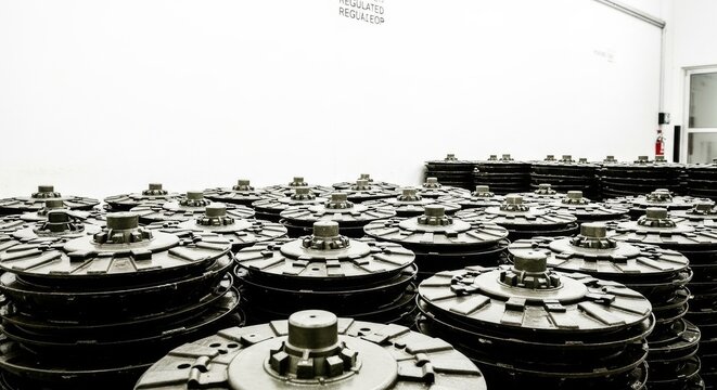 Deactivated Mines Arranged in a Neat Industrial Pile
