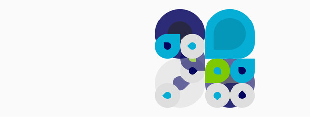 Fototapeta premium Abstract circles overlap, creating vibrant composition. Blue, purple, green hues dominate white background. Modern design element.
