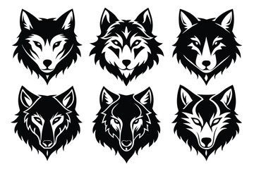Obraz premium set of wolf head silhouette line art vector illustration with a white background
