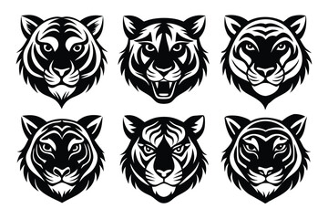 Fototapeta premium set of simple tiger head silhouette line art vector illustration with a white background