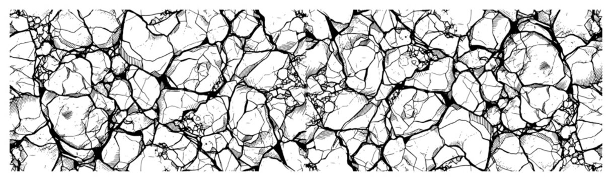 Detailed seamless pattern of cracked parched earth or dry stone ground
