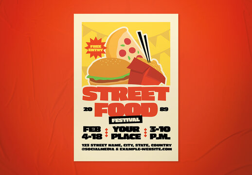 Red & Yellow Bold Illustrative Street Food Festival Event Flyer