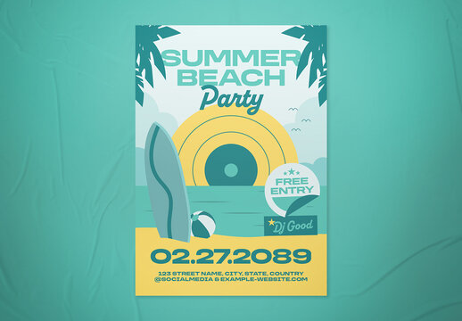 Teal Bold Illustrative Summer Beach Party Event Flyer