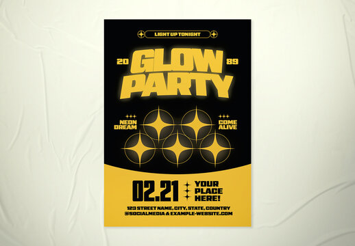 Yellow & Black Bold Y2K Glow Party Event Flyer