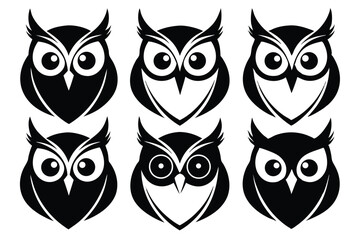 Obraz premium set of owl head silhouette line art vector illustration with a white background