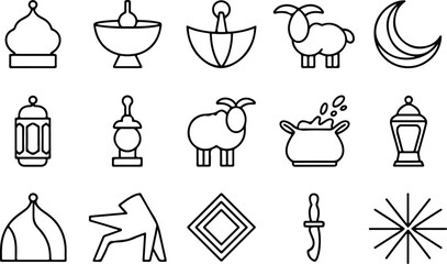 Set of 16 Eid icons vector, Ramadan symbols © logodesign11