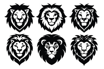 Fototapeta premium set of lion head silhouette line art vector illustration with a white background