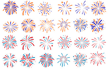 Firework set. New year fireworks vector illustration of an abstract background