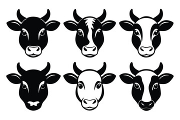 Obraz premium set of cow head silhouette line art vector illustration with a white background
