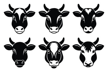 Obraz premium set of cow head silhouette line art vector illustration with a white background