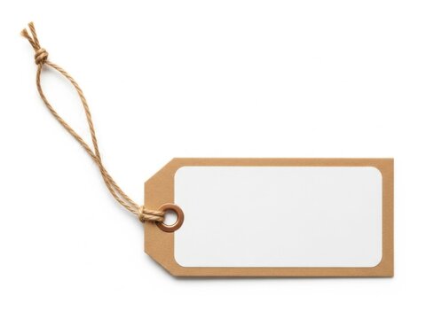 A plain kraft paper tag tied with a natural string against a white background