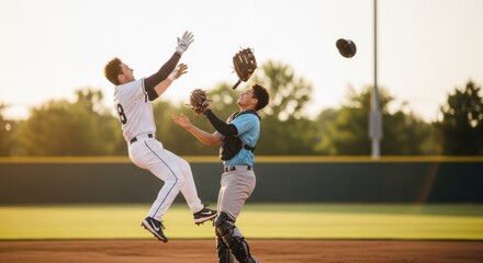 Fototapeta premium Baseball Players in Action Catching the Ball During a Game.