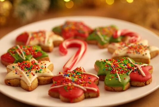 Festive Christmas Star Cookies with Colorful Sprinkles and Candy Canes