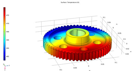 Metal cover, wheel drawing. Computer technic  3d modeling of steel mechanical part with hole and teeth. Thermal cad analysis. Investigation of temperature distribution on surface of mechanical part. © TKalinovskaya