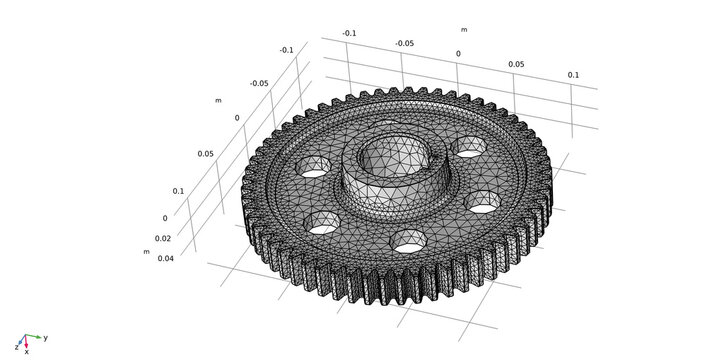 Metal cover, wheel drawing. Computer technic 3d modeling and investigation of parameters of steel mechanical part with hole and teeth using computer aided design system. Engineering calculation.