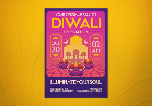 Blue & Pink Festive Diwali Flyer