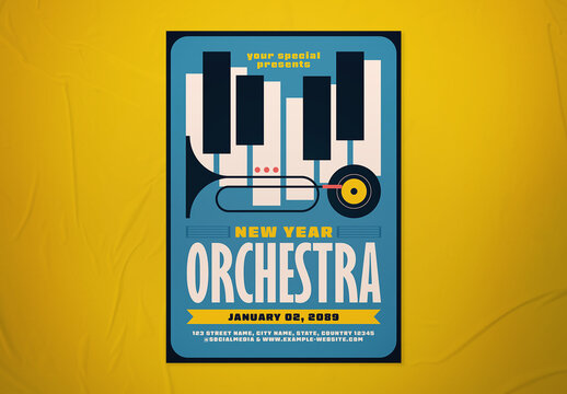 Blue & Yellow New Year Orchestra Flyer