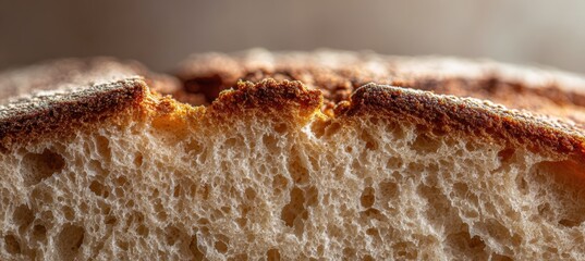 Fototapeta premium Close-up of Artisan Bread Crust and Crumb with Warm Lighting