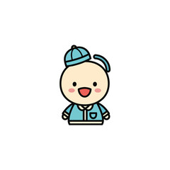 Fototapeta premium Cartoon character wearing blue uniform and cap with cheerful expression.