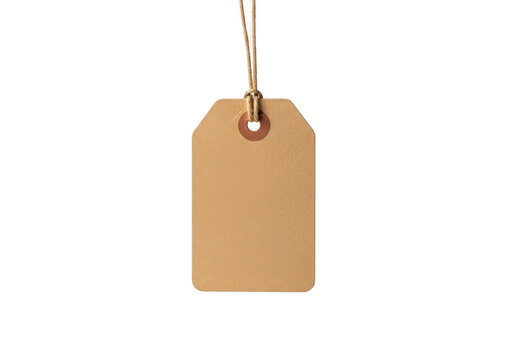 Brown cardboard tag with string isolated on transparent background