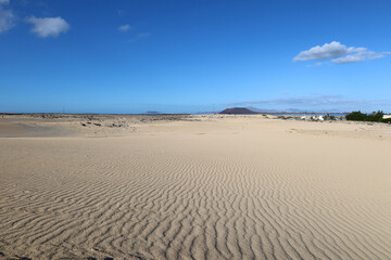 Sand dunes in Corralejo Natural Park, Fuerteventura, Canary Islands, Spain