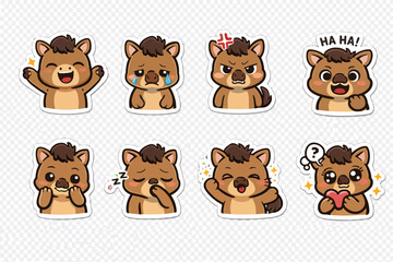 Obraz premium Collection of cartoon animal icons pack displaying various emotional expressions and reactions in a fun and engaging digital file