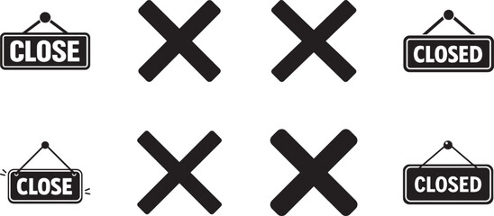 Obraz premium Close sign icon set vector illustration for web, app, logo, UI. Clean cross symbol design isolated.