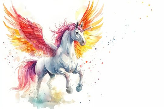 Cute watercolor unicorn on a white background. For printing, design, posters, stickers and postcards. 