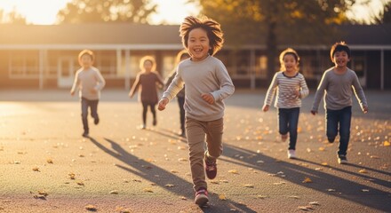 Fototapeta premium Joyful Children Running Outdoors on a Sunny Day Embracing Freedom and Play.