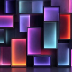 Fototapeta premium Modern Abstract Neon Wall With Glowing Geometric Shapes and Industrial Texture Design high resolution photo