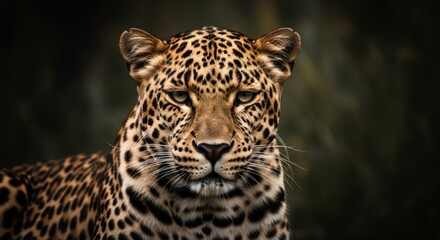 Fototapeta premium Majestic Leopard Staring Intently A CloseUp Portrait of a Wild Cat in Nature.