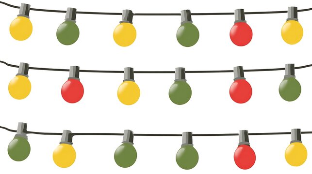 A string of colorful Christmas lights on a white background