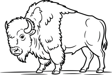 Obraz premium A black and white line drawing of a bison standing on a flat surface