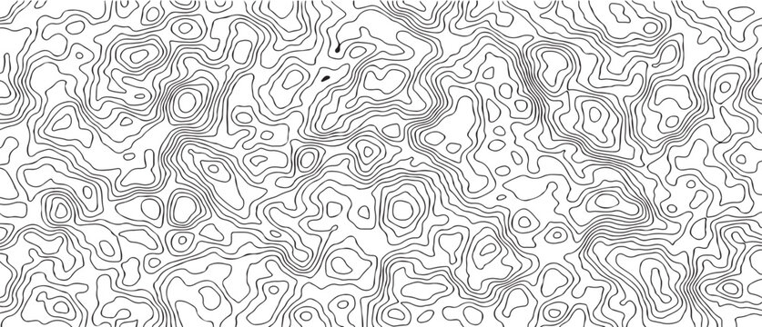 Seamless Black and White Topographic Contour Line Pattern Background Vector Texture elevation-style lines evoke maps, terrain and flow, ideal for design.
