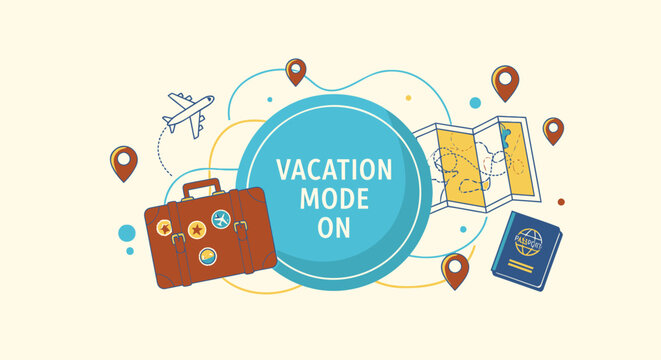 Set of travel icons vector, vacation mode, 6 elements