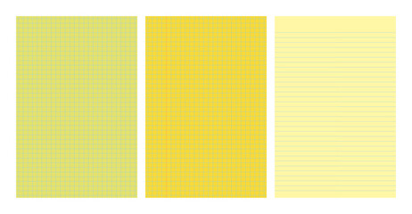 Set of yellow legal pad pages with lined or grid designs © dniprodd