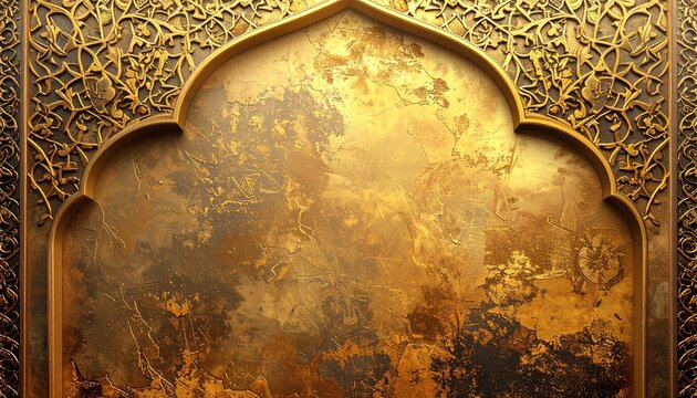 Islamic textured background with gold arabesque patterns and empty space for text.