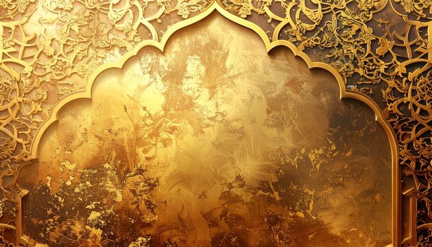 Islamic textured background with gold arabesque patterns and empty space for text.