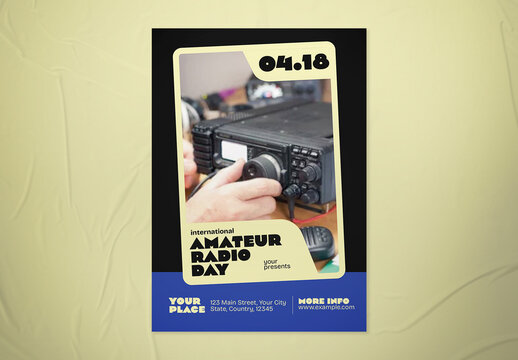 Blue & Black Retro Flat Design International Amateur Radio Day Flyer