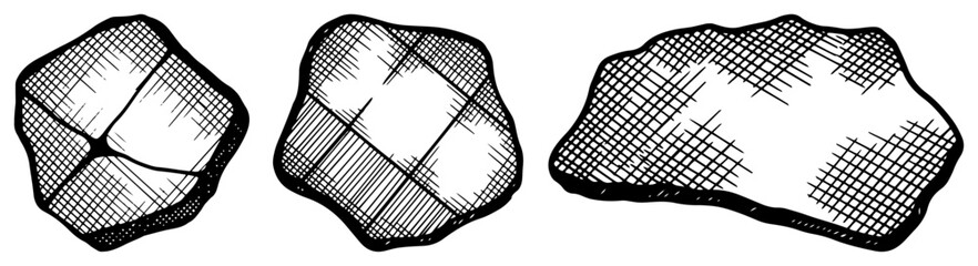 Set of three cracked stones and rocks in hand drawn vintage engraving style © Logan